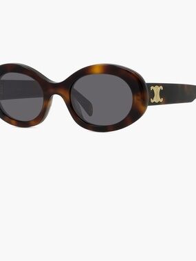 Celine Tortoiseshell Oval Sunglasses with Gold Emblem